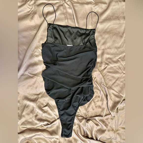 Chrysanthemum Black Draped Bodysuit - Picture 2 of 4